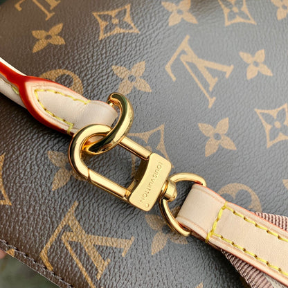 CLUNY BB MINI HANDBAG 20 IN BROWN MONOGRAM CALFSKIN BEIGE BLACK EMBROIDERED LOGO CANVAS