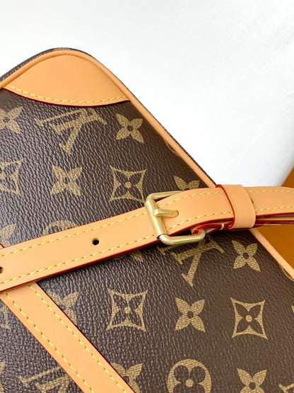 TROCADERO MINI MESSENGER BAG 23 IN BEIGE AND BROWN MONOGRAM COATED CANVAS