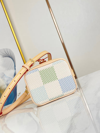 NANO NOÉ 16 IN PISTACHIO DAMIER GIANT CANVAS GOLD HARDWARE