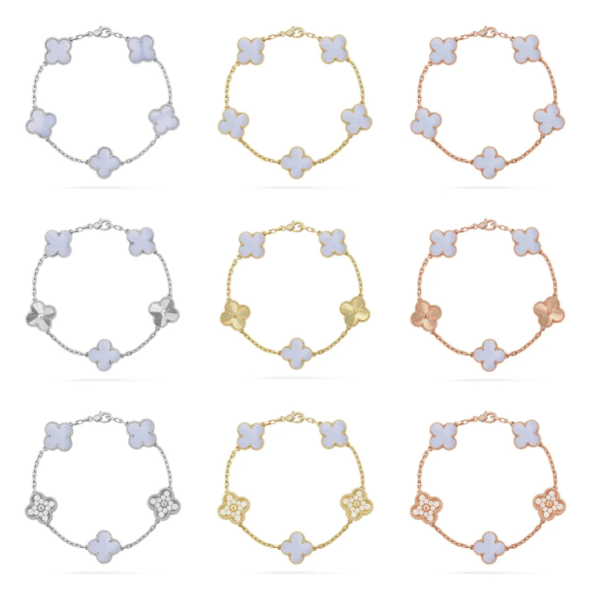 [⭐JeweliWhal] CLOVER 5 MOTIF PURPLE CHALCEDONY BRACELET COLLECTION
