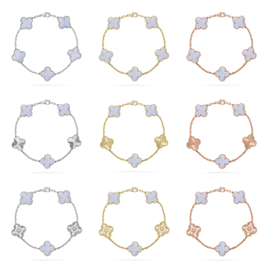 [⭐JeweliWhal] CLOVER 5 MOTIF PURPLE CHALCEDONY BRACELET COLLECTION