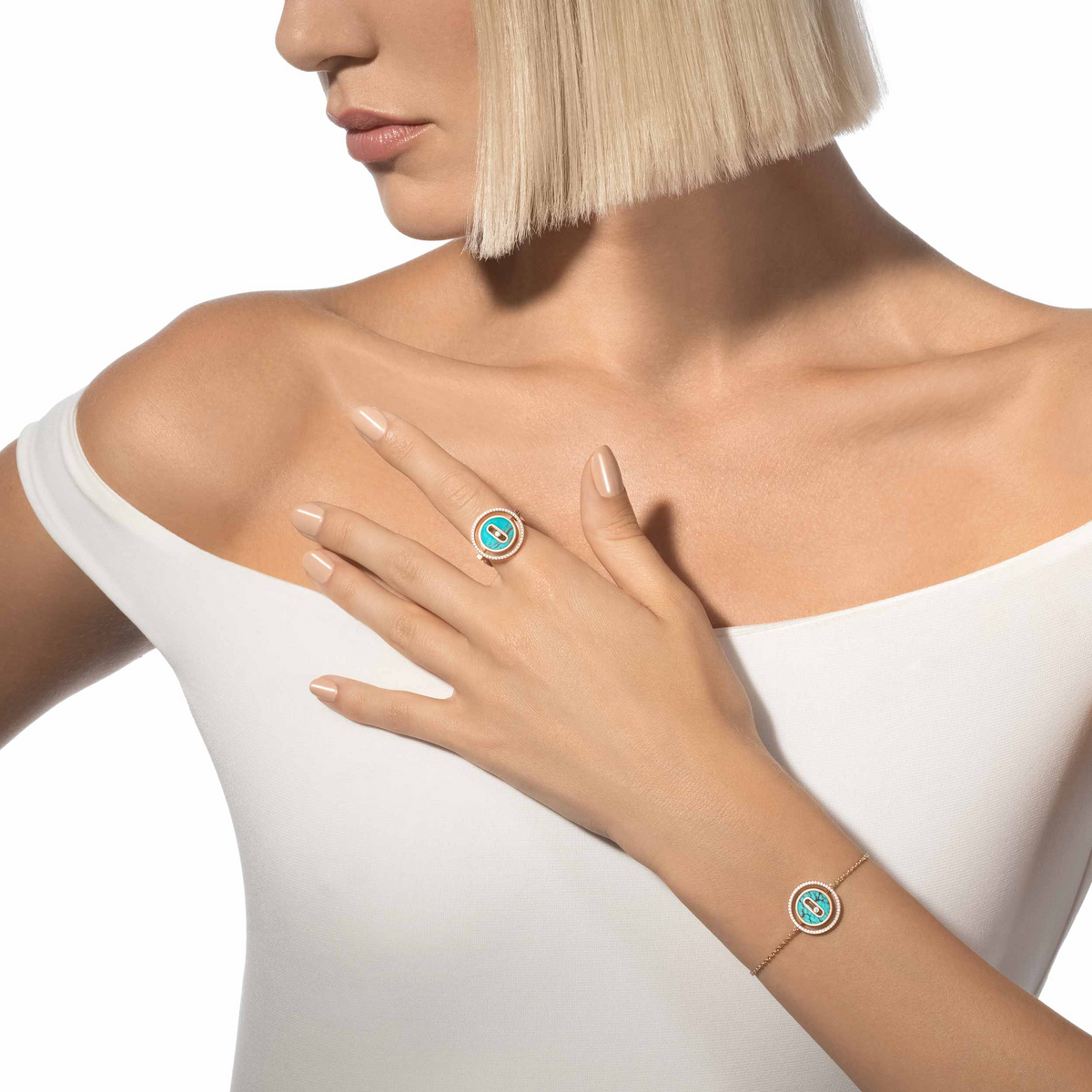 [⭐JeweliWhal]Demo MOVE TURQUOISE PINK GOLD DIAMOND BRACELET