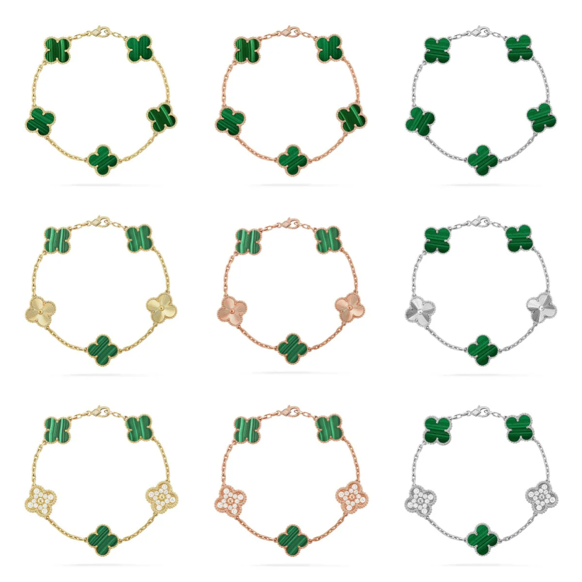 [⭐JeweliWhal] CLOVER 5 MOTIF MALACHITE BRACELET COLLECTION