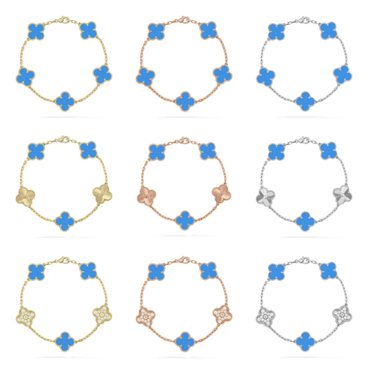 [⭐JeweliWhal] CLOVER 5 MOTIF BLUE AGATE BRACELET COLLECTION