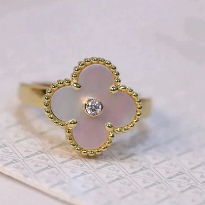 [⭐JeweliWhal]CLOVER PINK MOP RING GOLD DIAMOND