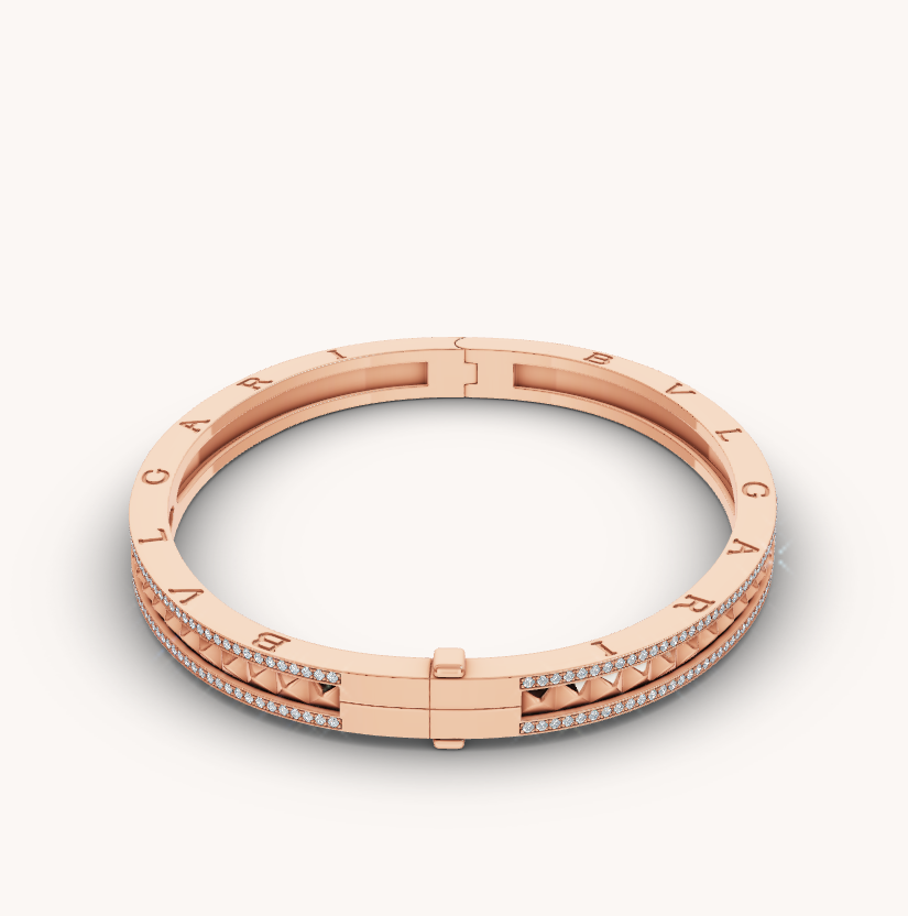 [⭐JeweliWhal]ZERO 1 SPIRAL AND PAVED DIAMOND PINK GOLD BRACELET