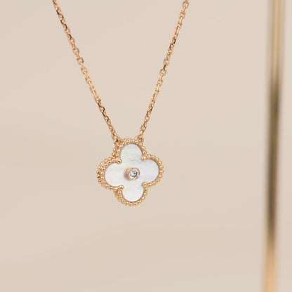 [⭐JeweliWhal]CLOVER 15MM DIAMOND WHITE FRITILLARIA NECKLACE