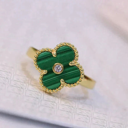 [⭐JeweliWhal]CLOVER MALACHITE RING GOLD DIAMOND