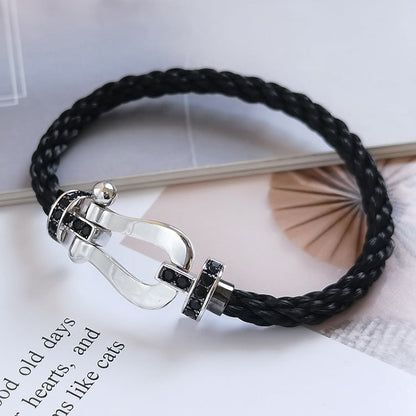 [⭐JeweliWhal]FORCE LARGE HORSESHOE BLACK DIAMOND BRACELET SILVER