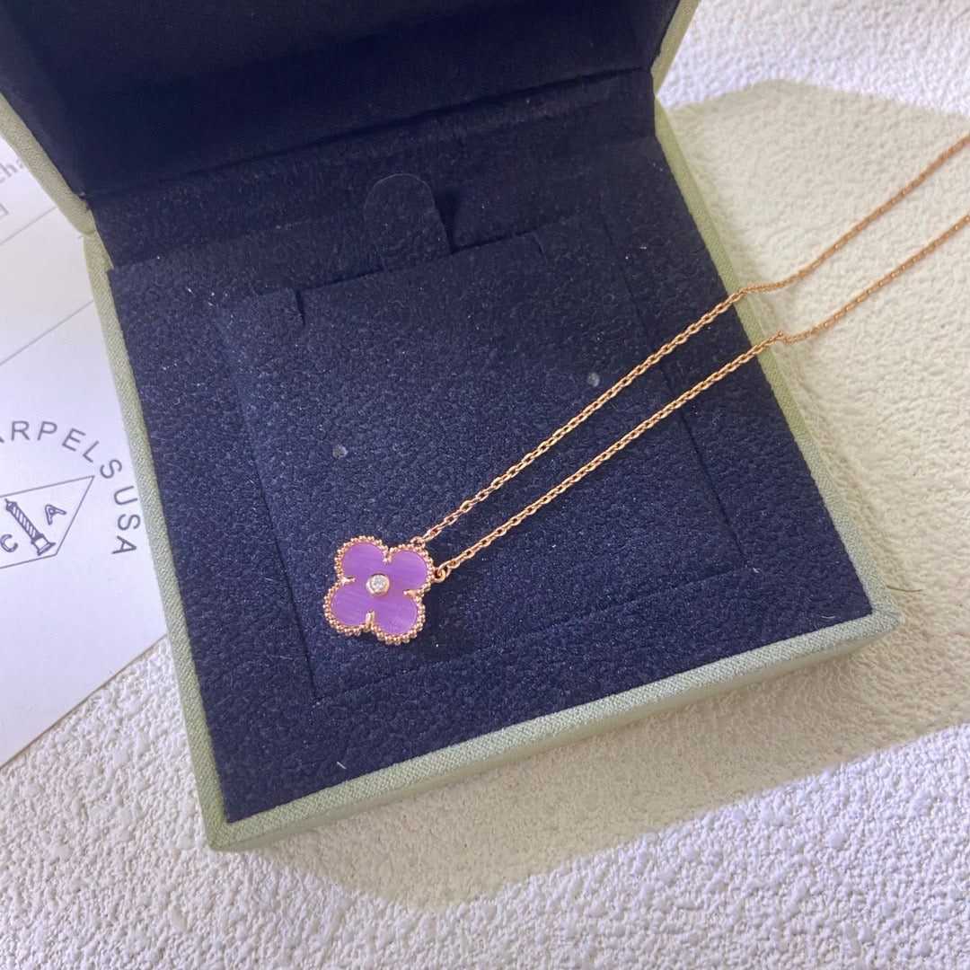[⭐JeweliWhal Jewelry]CLOVER 15MM DIAMOND  PURPLE VIOLET NECKLACE
