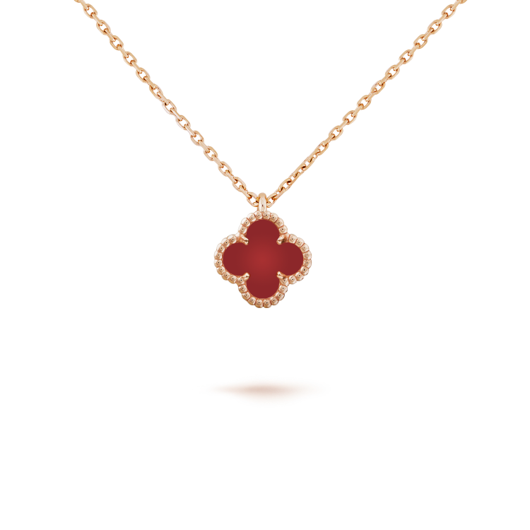 [⭐JeweliWhal]CLOVER MINI 9.5MM WHITE CARNELIANS NECKLACE