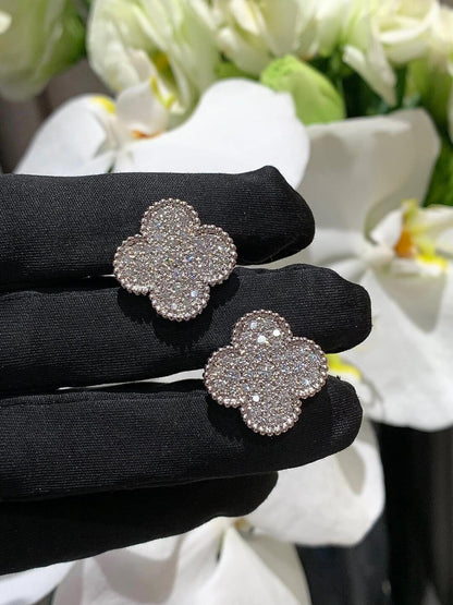 [⭐JeweliWhal]CLOVER 20MM MOTIFS DIAMOND STUD EARRINGS SILVER
