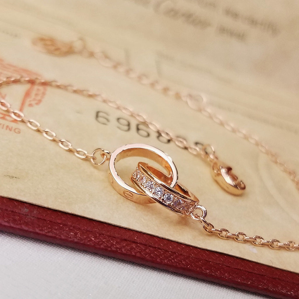 [⭐JeweliWhal]LOVE DOUBLE RING HALF DIAMOND BRACELET