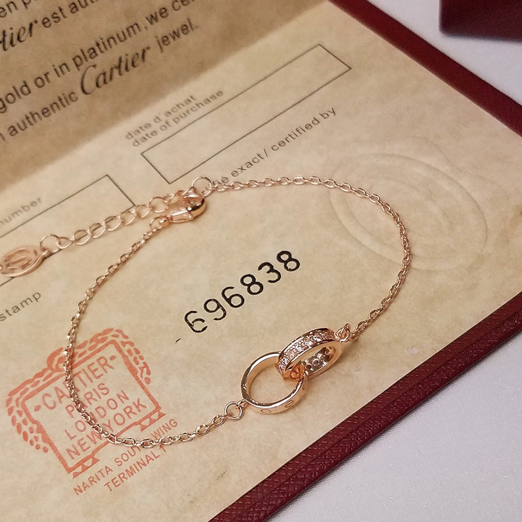 [⭐JeweliWhal]LOVE DOUBLE RING HALF DIAMOND BRACELET