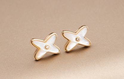 [⭐JeweliWhal]JEUX DE WHITE MOP ROSE GOLD DIAMOND EARRINGS