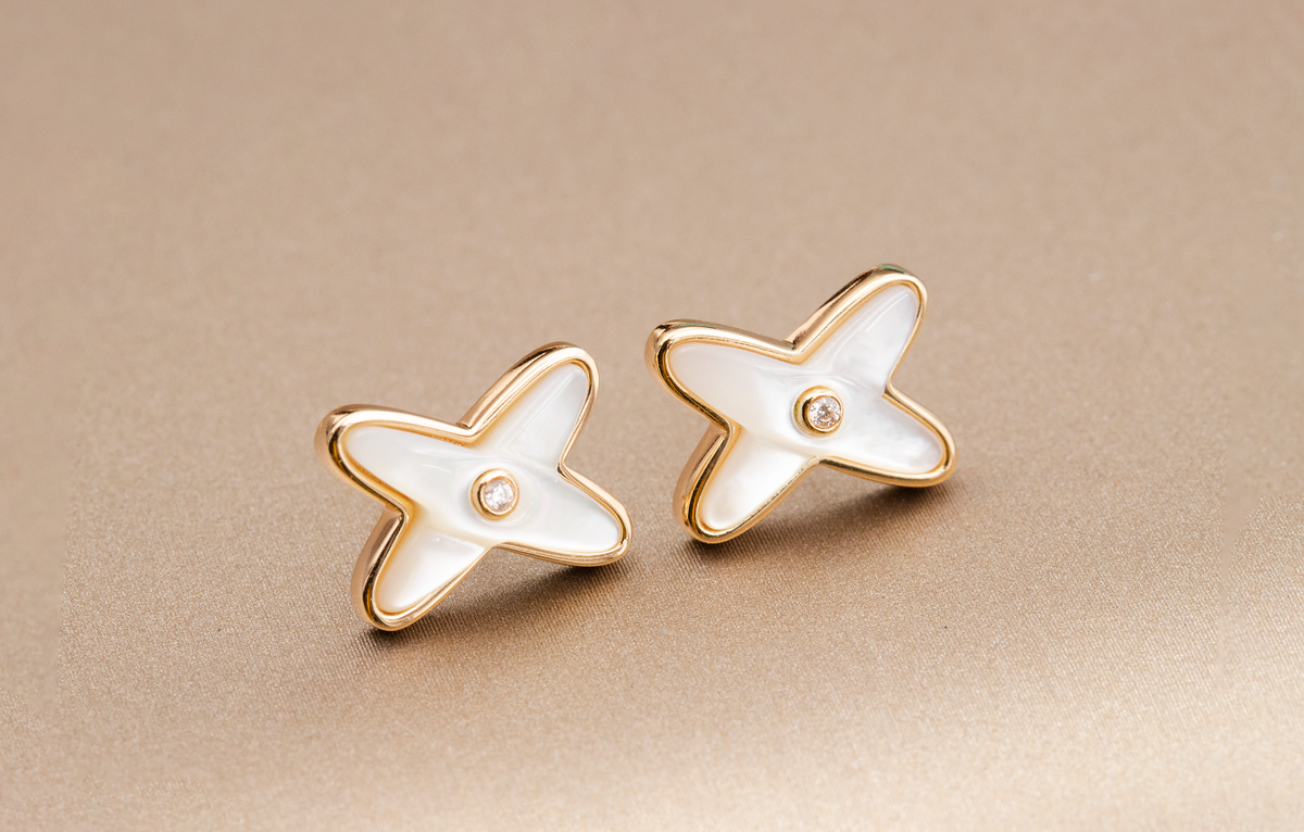 [⭐JeweliWhal]JEUX DE WHITE MOP PINK GOLD DIAMOND EARRINGS