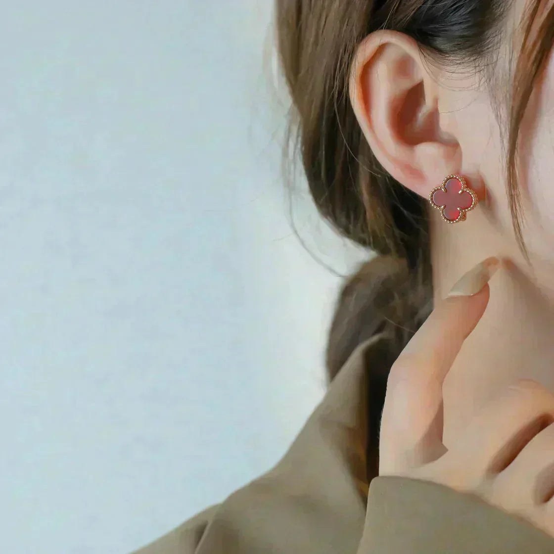 [⭐JeweliWhal]CLOVER MEDIUM 1 MOTIFS CARNELIAN  EARRINGS
