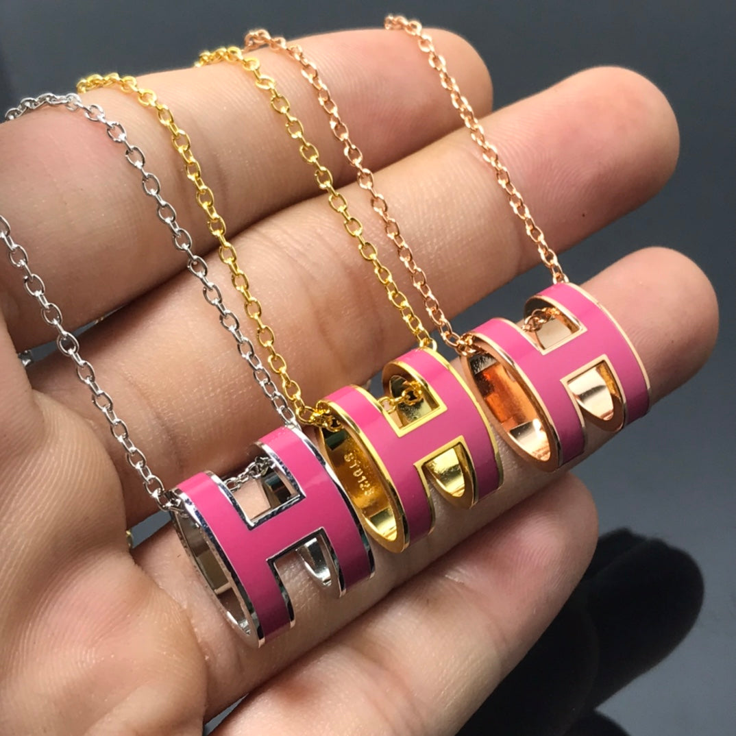[⭐JeweliWhal]H NECKLACE PINK