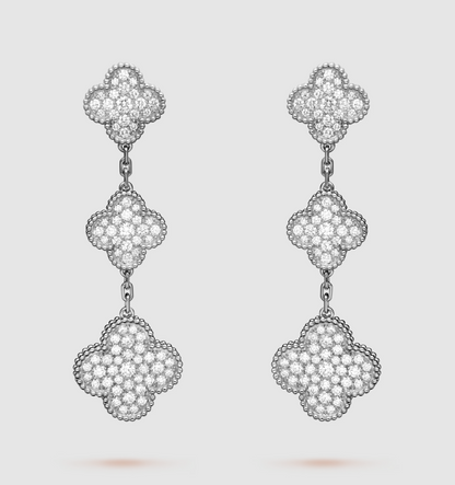 [⭐JeweliWhal]CLOVER 3 MOTIF DIAMOND SILVER DROP EARRINGS