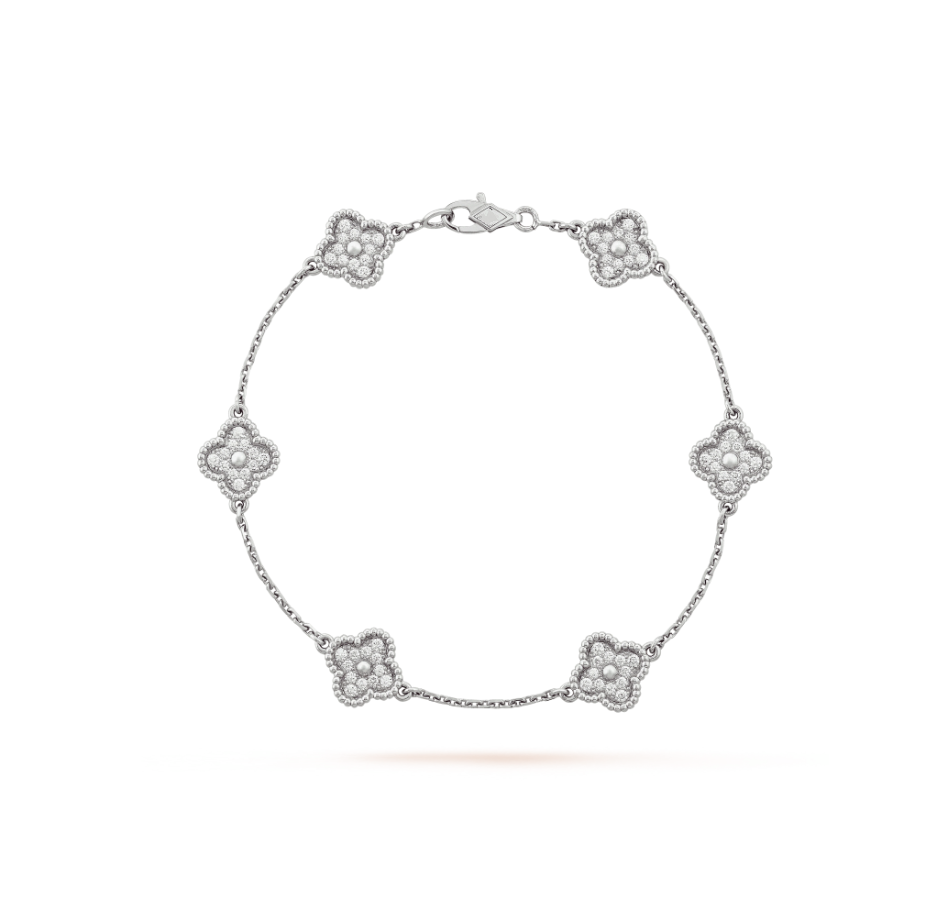 [⭐JeweliWhal]CLOVER 6 MOTIF SILVER DIAMOND BRACELET