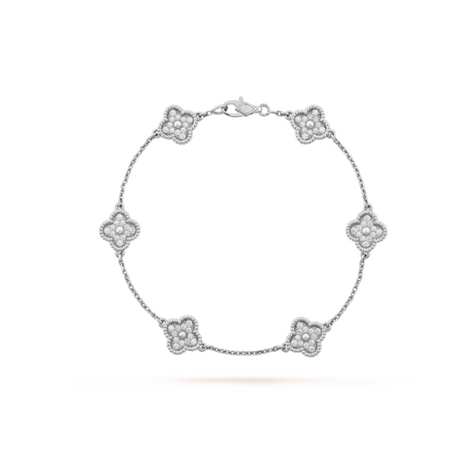[⭐JeweliWhal]CLOVER 6 MOTIF SILVER DIAMOND BRACELET