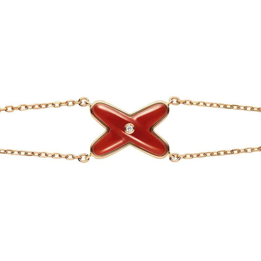 [⭐JeweliWhal]JEUX BRACELET CARNELIAN PINK GOLD 1 DIAMOND