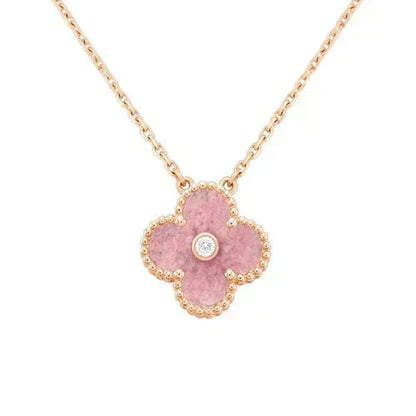 [⭐JeweliWhal]CLOVER 15MM DIAMOND RHODONITE NECKLACE
