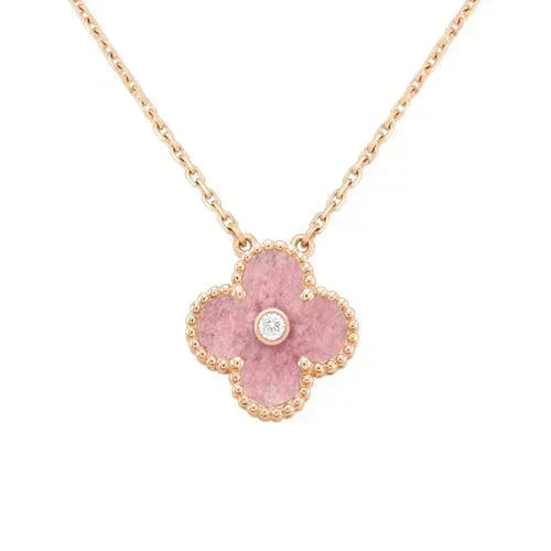 [⭐JeweliWhal]CLOVER 15MM DIAMOND RHODONITE NECKLACE