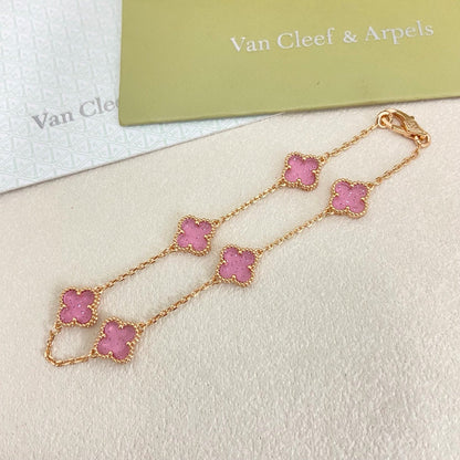 [⭐JeweliWhal]2026 NEW CLOVER 6 MOTIF BUBBLE PINK ENAMEL BRACELET