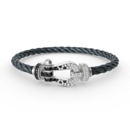 [⭐JeweliWhal]FORCE LARGE HORSESHOE BLACK WHITE DIAMOND BRACELET SILVER