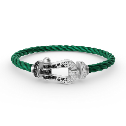 [⭐JeweliWhal]FORCE LARGE HORSESHOE BLACK WHITE DIAMOND BRACELET SILVER