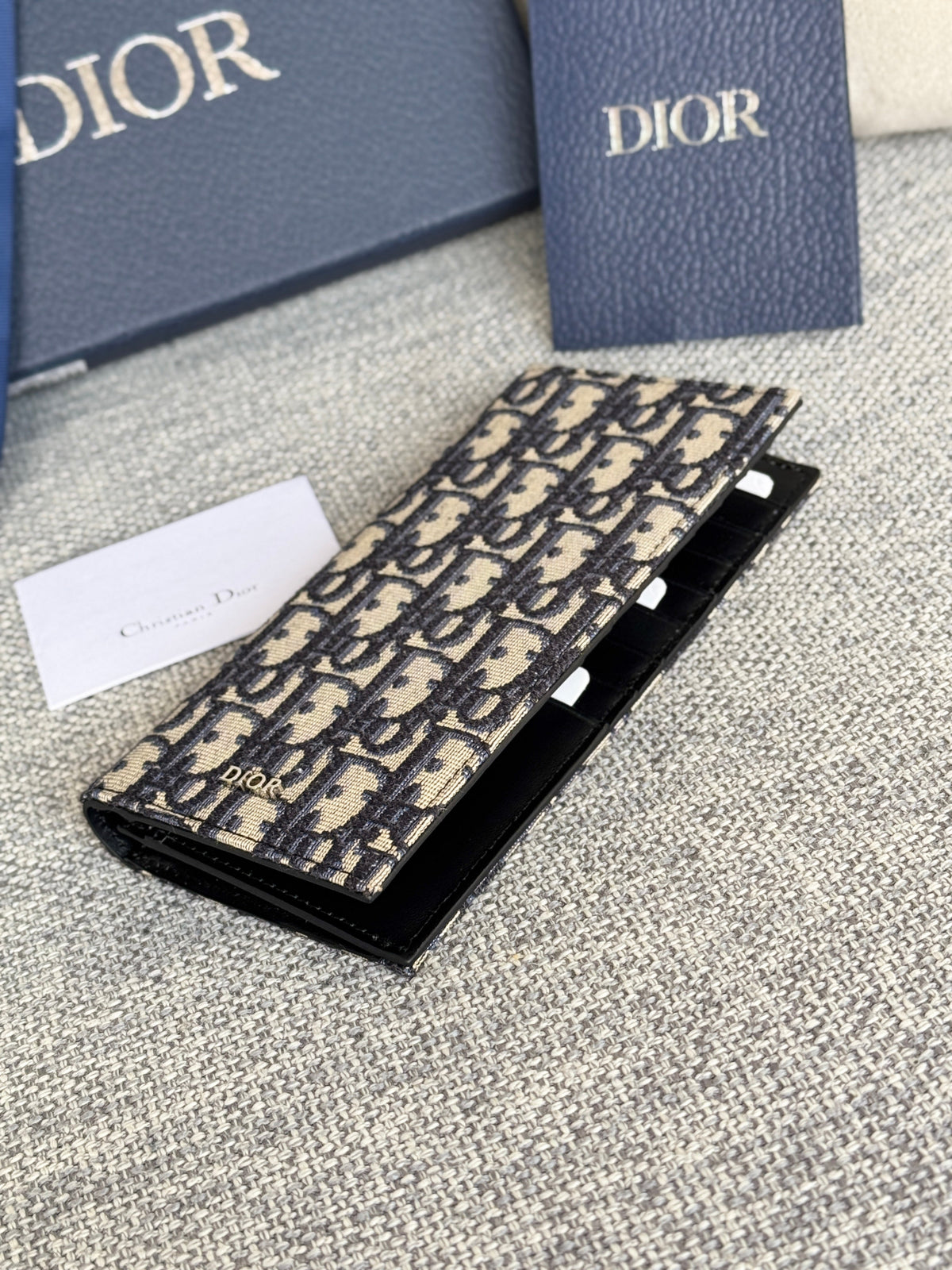 VERTICAL LONG WALLET 19 IN BLUE MONOGRAM OBLIQUE JACQUARD