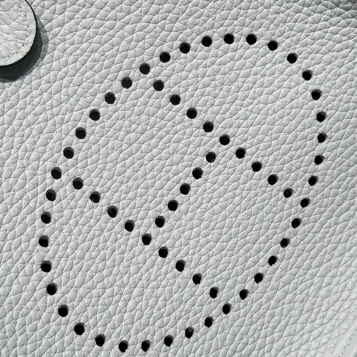 HERMES 25S MINI EVELYNE 18 IN MIST BLUE PATTERNED STRAP CALFSKIN SILVER HARDWARE