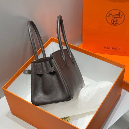 HERMES 25S SHOULDER BIRKIN 29 IN CHARCOAL BROWN CALFSKIN SILVER HARDWARE