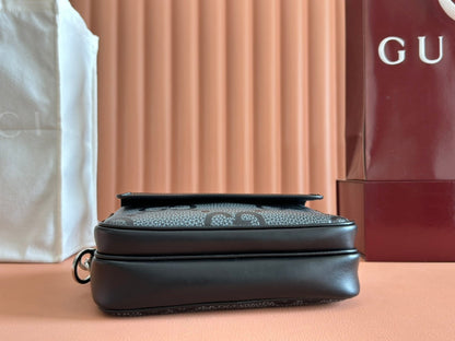 SMALL JUMBO CROSSBODY 23 IN GREY AND BLACK GRAINY GG LAMBSKIN