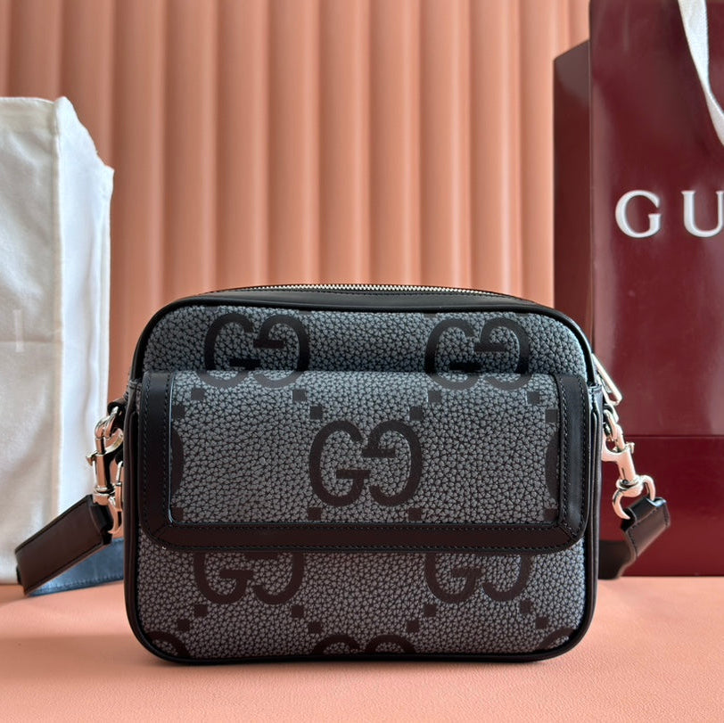 SMALL JUMBO CROSSBODY 23 IN GREY AND BLACK GRAINY GG LAMBSKIN