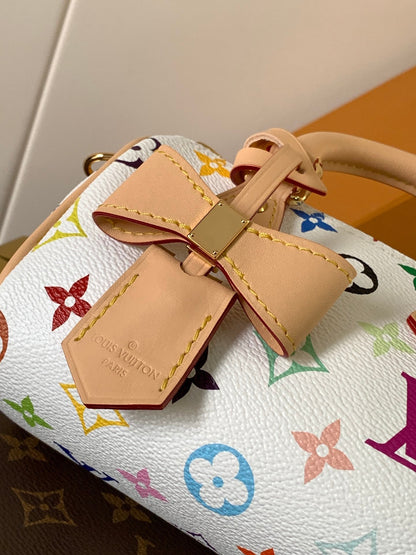 NANO SPEEDY BAG 16 IN COLORFUL MONOGRAM PATTERN AND WHITE COATED CANVAS