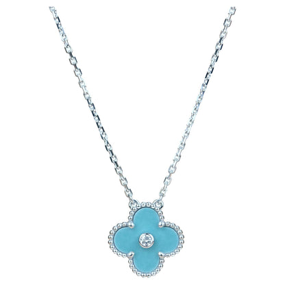 [⭐JeweliWhal]CLOVER 15MM DIAMOND SVRES PORCELAIN  NECKLACE SILVER