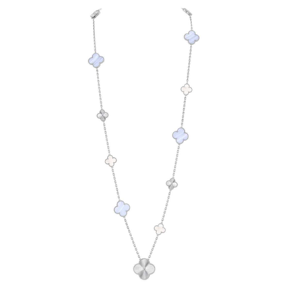 [⭐JeweliWhal]DETACHABLE CLOVER 15(11+4) FLOWER SILVER NECKLACE SET