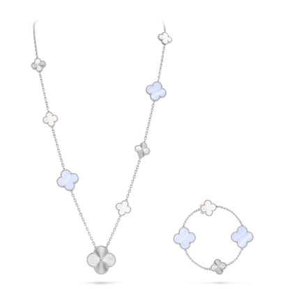 [⭐JeweliWhal]DETACHABLE CLOVER 15(11+4) FLOWER SILVER NECKLACE SET