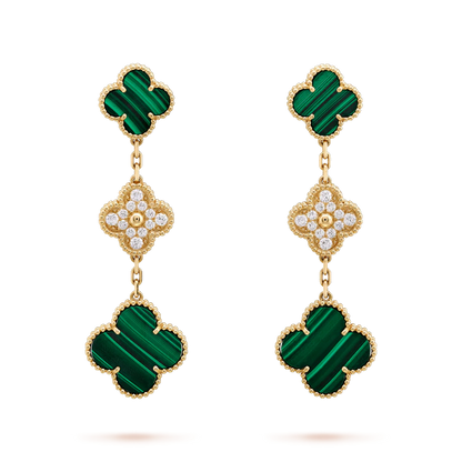 [⭐JeweliWhal]CLOVER EARRINGS GOLD MALACHITE DIAMOND 3 MOTIF
