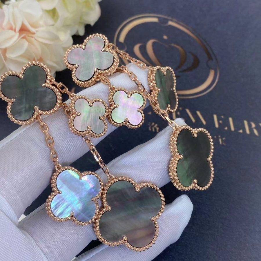 [⭐JeweliWhal]CLOVER EARRINGS DARK MOP 4 MOTIFS ROSE GOLD