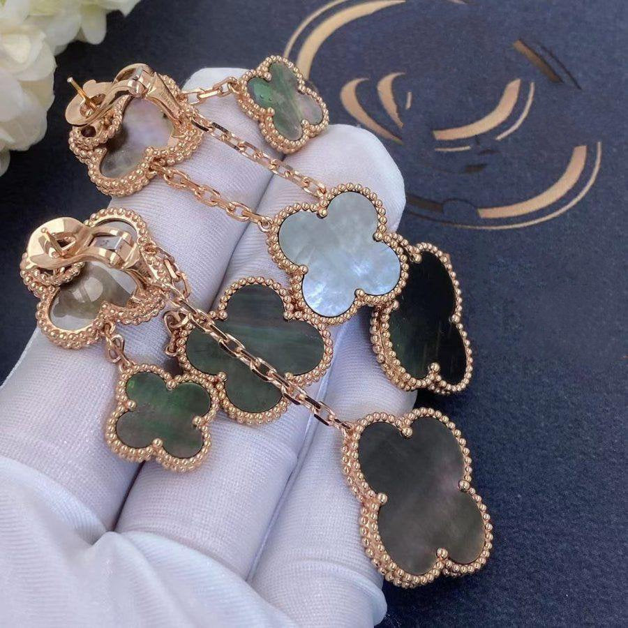 [⭐JeweliWhal]CLOVER EARRINGS DARK MOP 4 MOTIFS ROSE GOLD