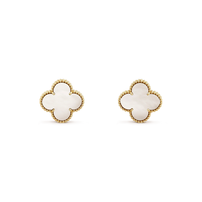 [⭐JeweliWhal]CLOVER MEDIUM 1 MOTIFS  WHITE MOP STUD EARRINGS