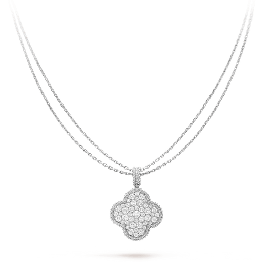 [⭐JeweliWhal]CLOVER 25MM SILVER FULL DIAMOND BIG CLOVER NECKLACE