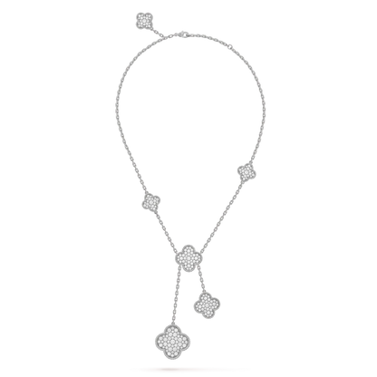 [⭐JeweliWhal]CLOVER 5 MOTIFS SILVER DIAMONDS NECKLACE