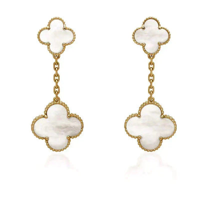 [⭐JeweliWhal]CLOVER 2 MOTIF WHITE MOP EARRINGS