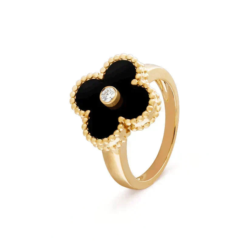 [⭐JeweliWhal]CLOVER ONYX RING GOLD DIAMOND