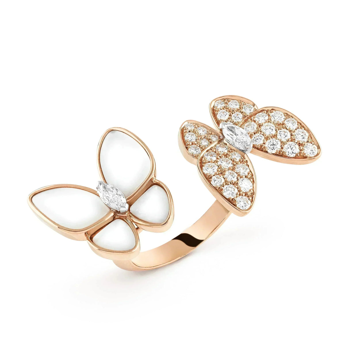 [⭐JeweliWhal]TWIN BUTTERFLY DIAMOND MOP RING