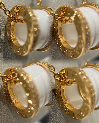 [⭐JeweliWhal]ZERO 1 WHITE CERAMIC DIAMOND PINK GOLD NECKLACE